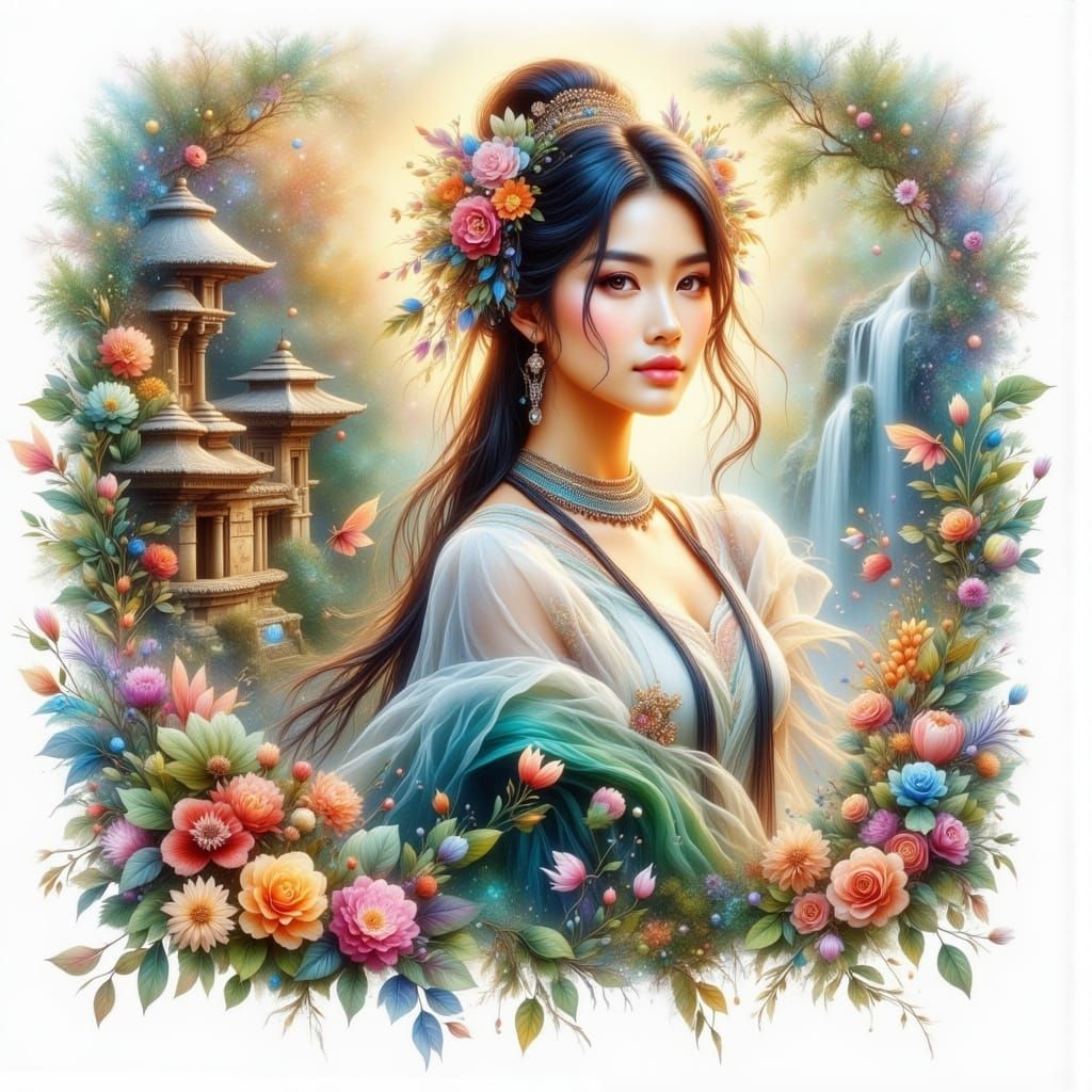 Exotic Watercolour Princess in a Jungle Paradise