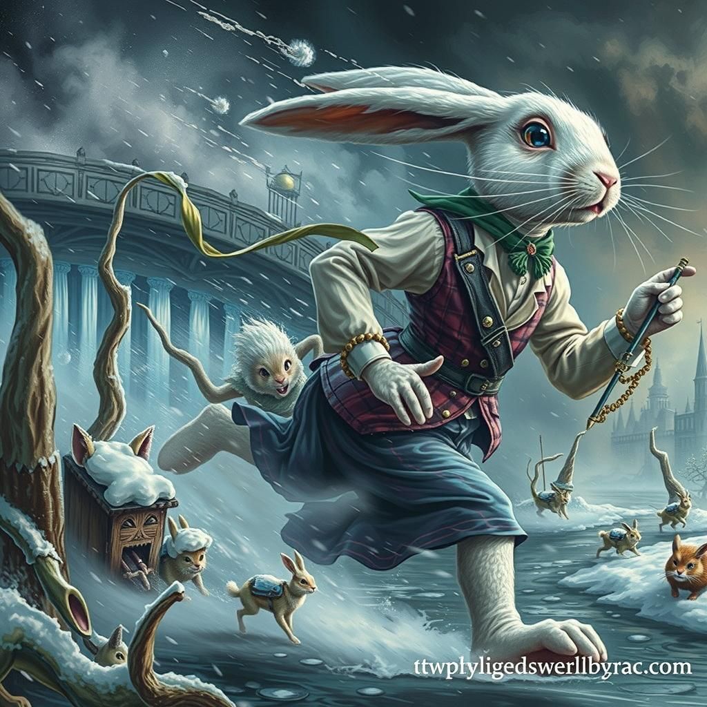 White Rabbit Races Through Stormy Wonderland