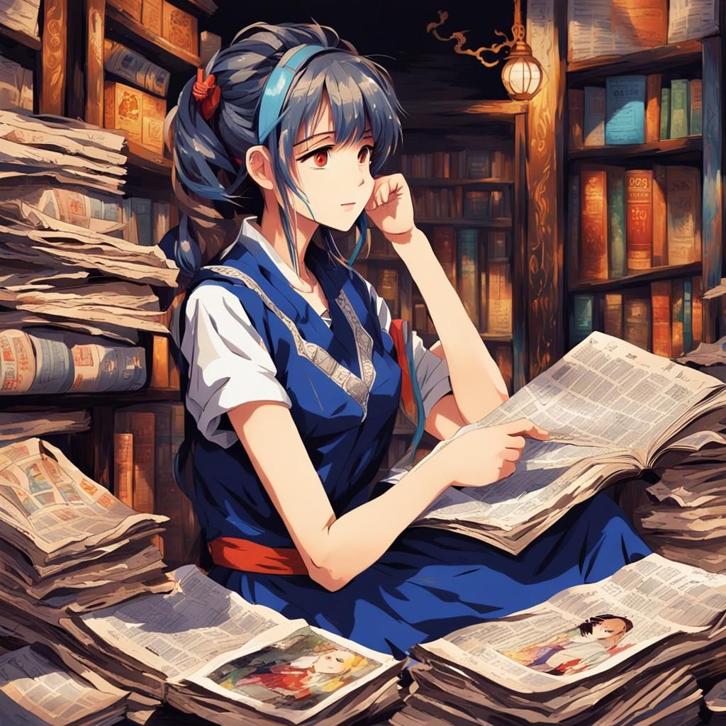 Anime Woman Made of Newspaper Pages