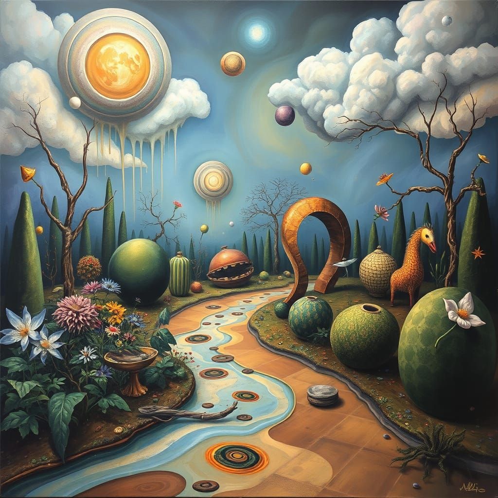 Surreal Garden Scene in Dali-Inspired Style