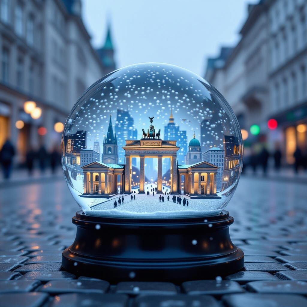 Berlin Skyline Snow Globe in Hyperrealistic Matte Painting S...