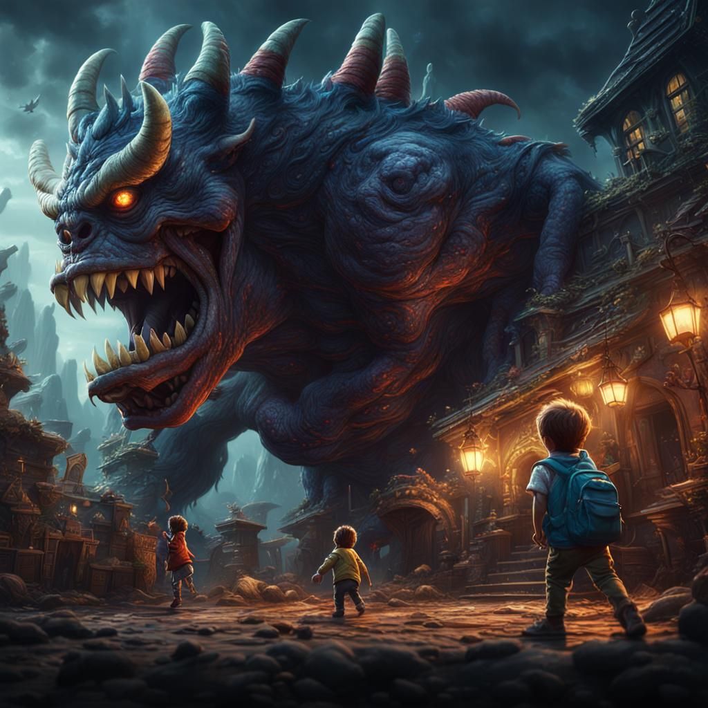 Monster Stealing Childhood Happiness: Fantasy Concept Art