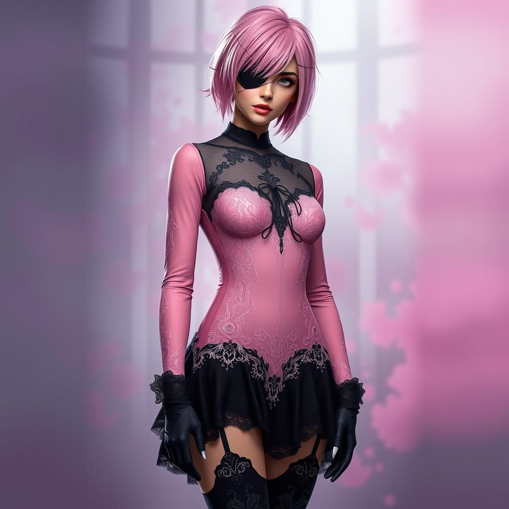 Enchanting Female Figure in Vibrant Leotard and Lace