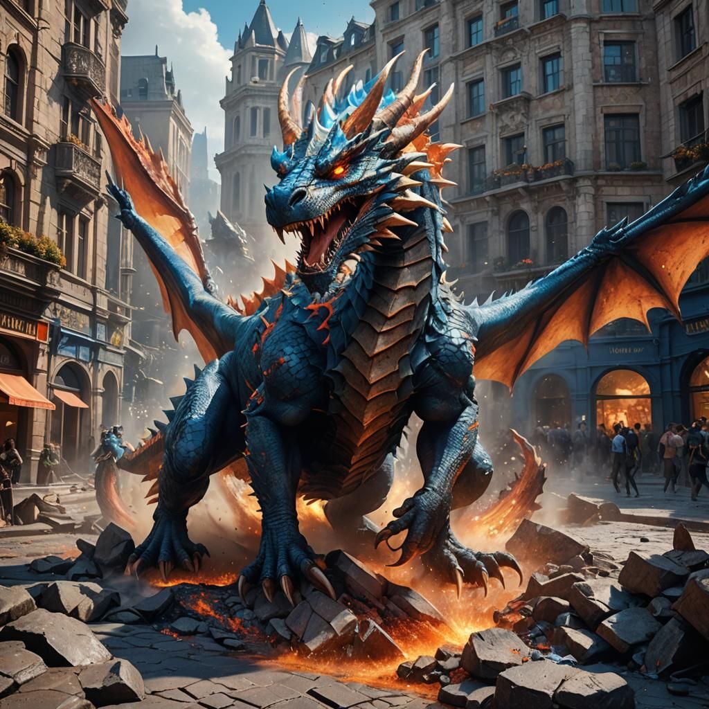 Epic Dragon Emerges in City Square
