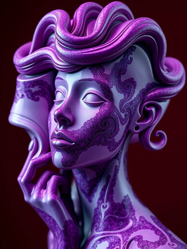 Abstract Sculpture of a Princess in Fractal Colors