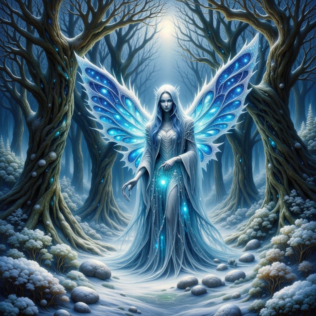 Mystical Creature in Snowy Forest Digital Painting