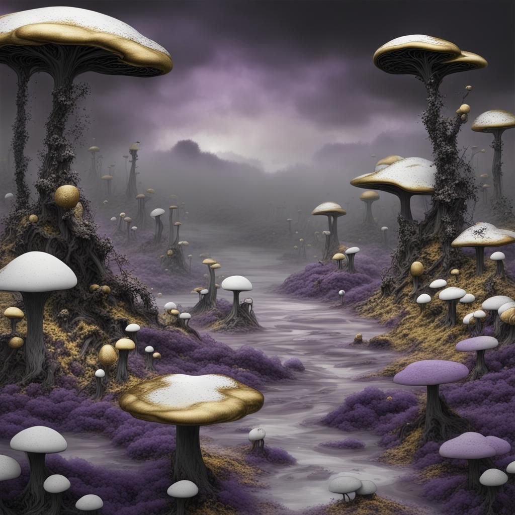 Eerie Fantasy Landscape with Fungal Growths