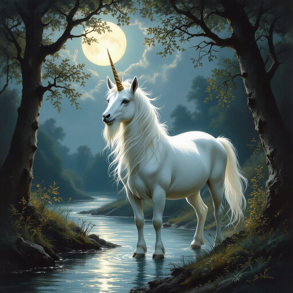 Luminous Fawn with Unicorn Horn in Rococo Style