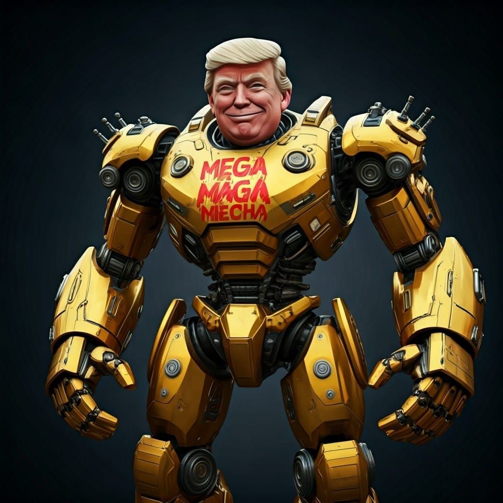 Golden Donald Trump as Mega MAGA Mecha Robot