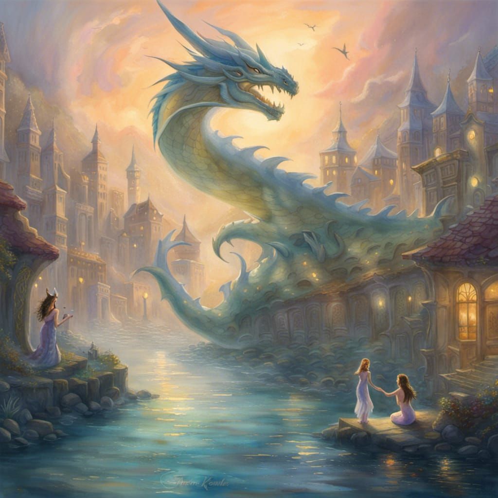 Serene Underwater Scene: Water Dragon and Mermaid