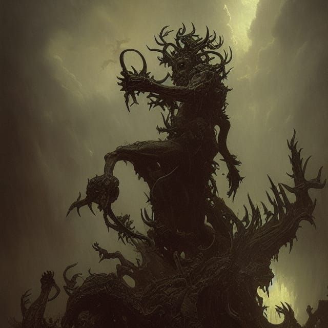 Horrifying Flesh Demon Monster in Dark Fantasy Style