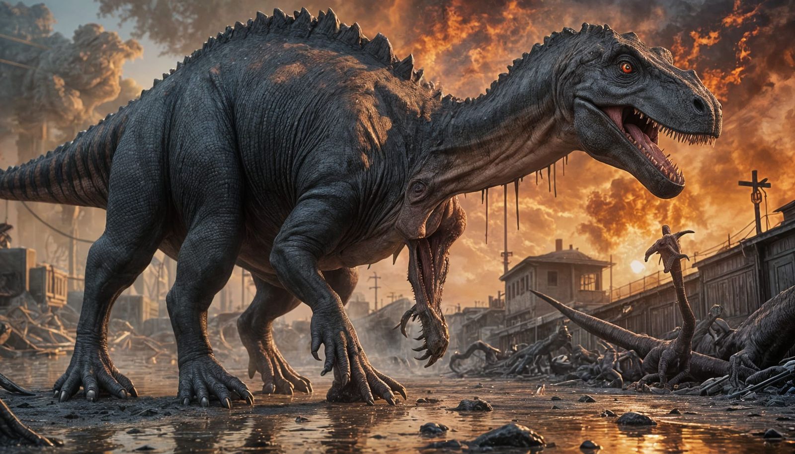 Dinosaur Trapped in Tar Suffering Existential Crisis in Mode...