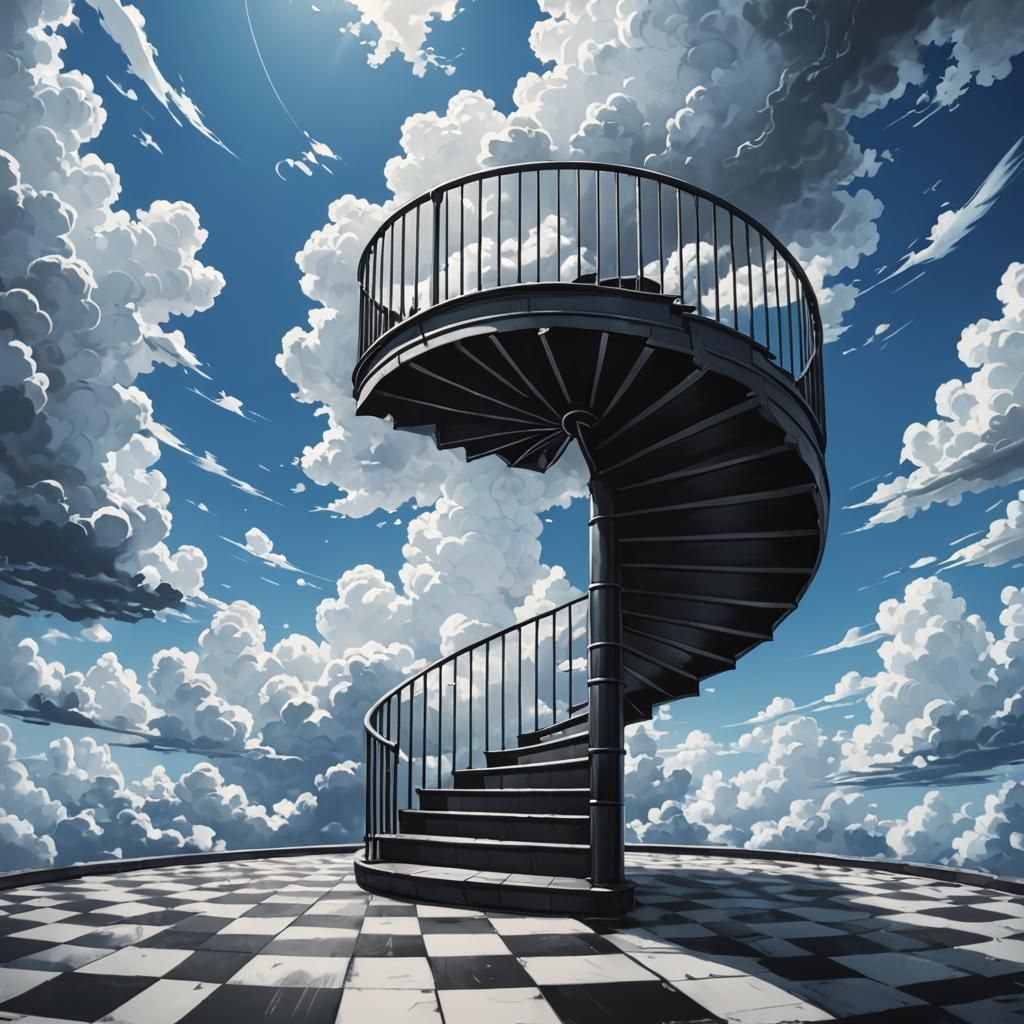 Spiral Staircase to Sky in Anime Style