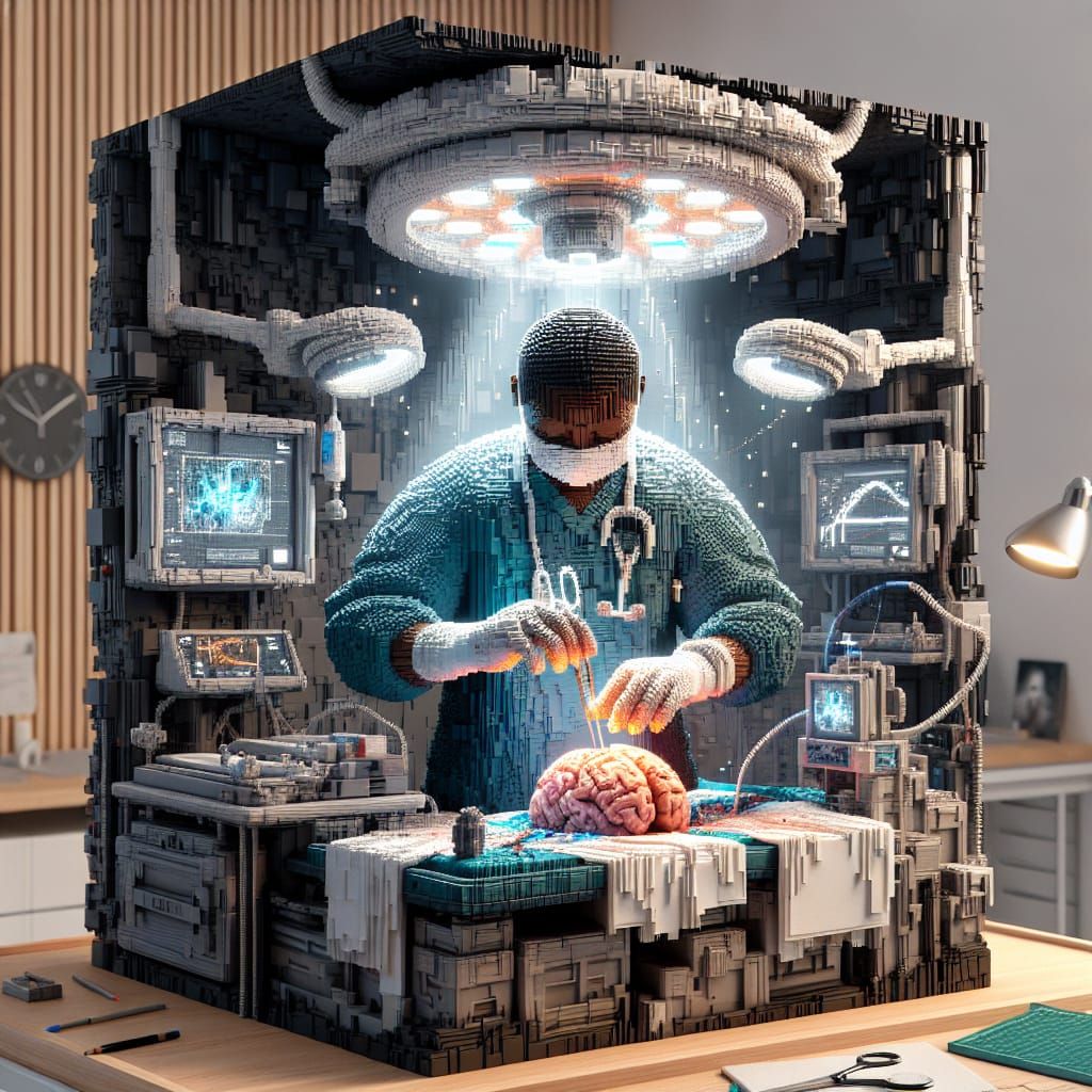 Minecraft-Style 3D Brain Surgery Scene