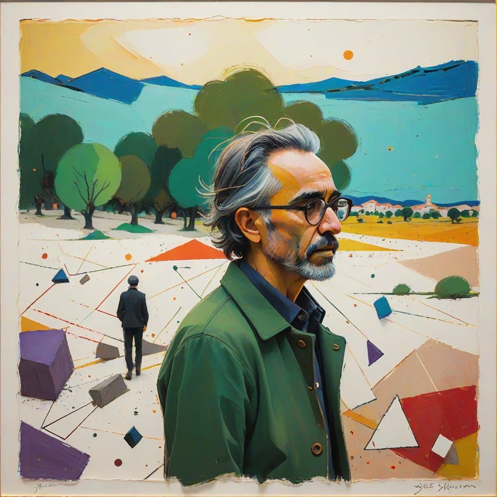 Ashes Scattered in Geometric Expressionist Landscape