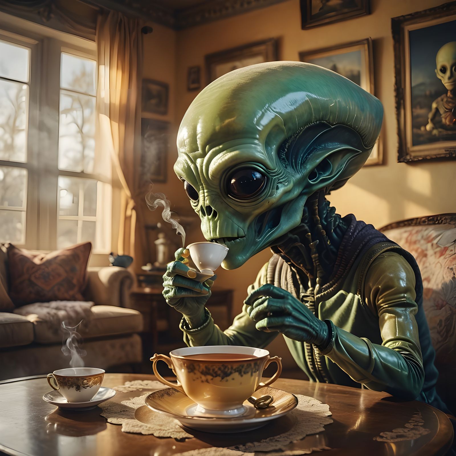 Alien Having a Cup of Tea