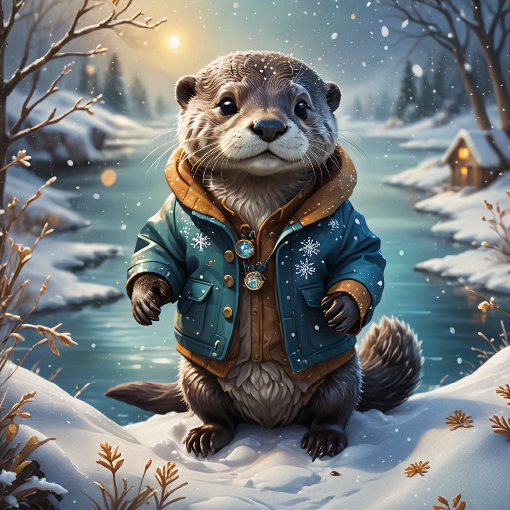 Otter in Snow: Whimsical Fantasy Concept Art