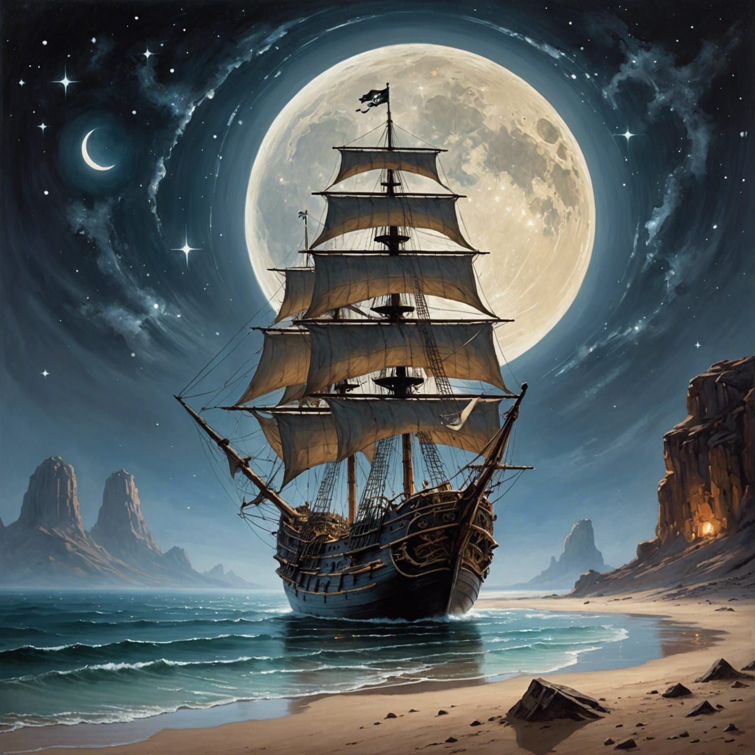 Stranded Pirate Ship Gazing at Space