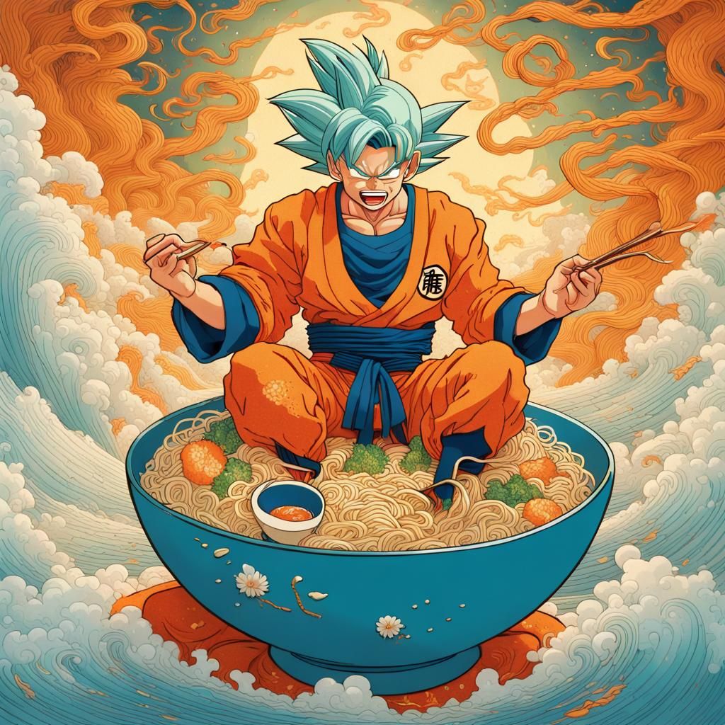 Goku Enjoys a Massive Bowl of Ramen