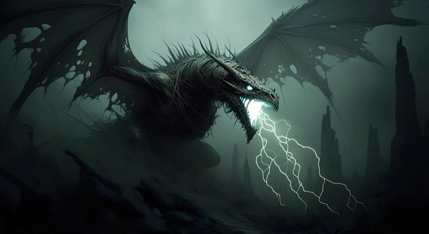 Colossal Shadow Dragon Exhaling Lightning