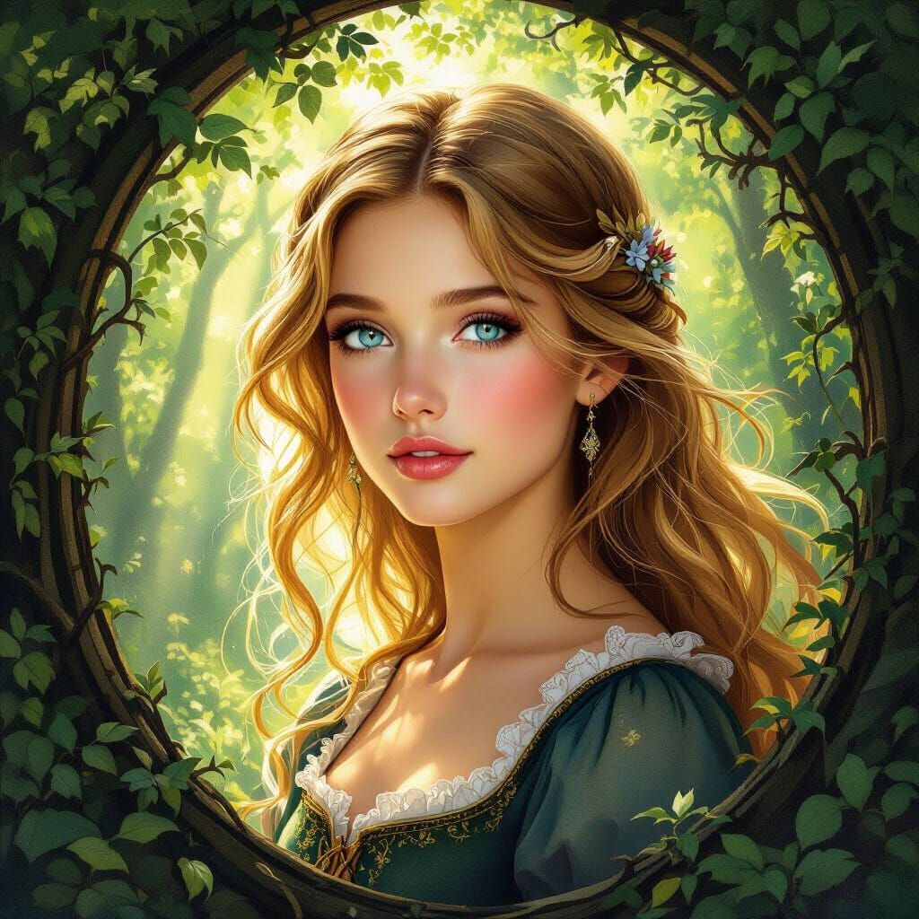 Medieval Woman Portrait in Enchanted Forest