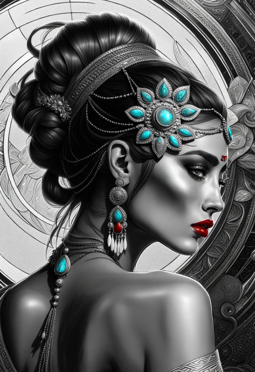 Indian Princess Portrait in Holographic Astral Style