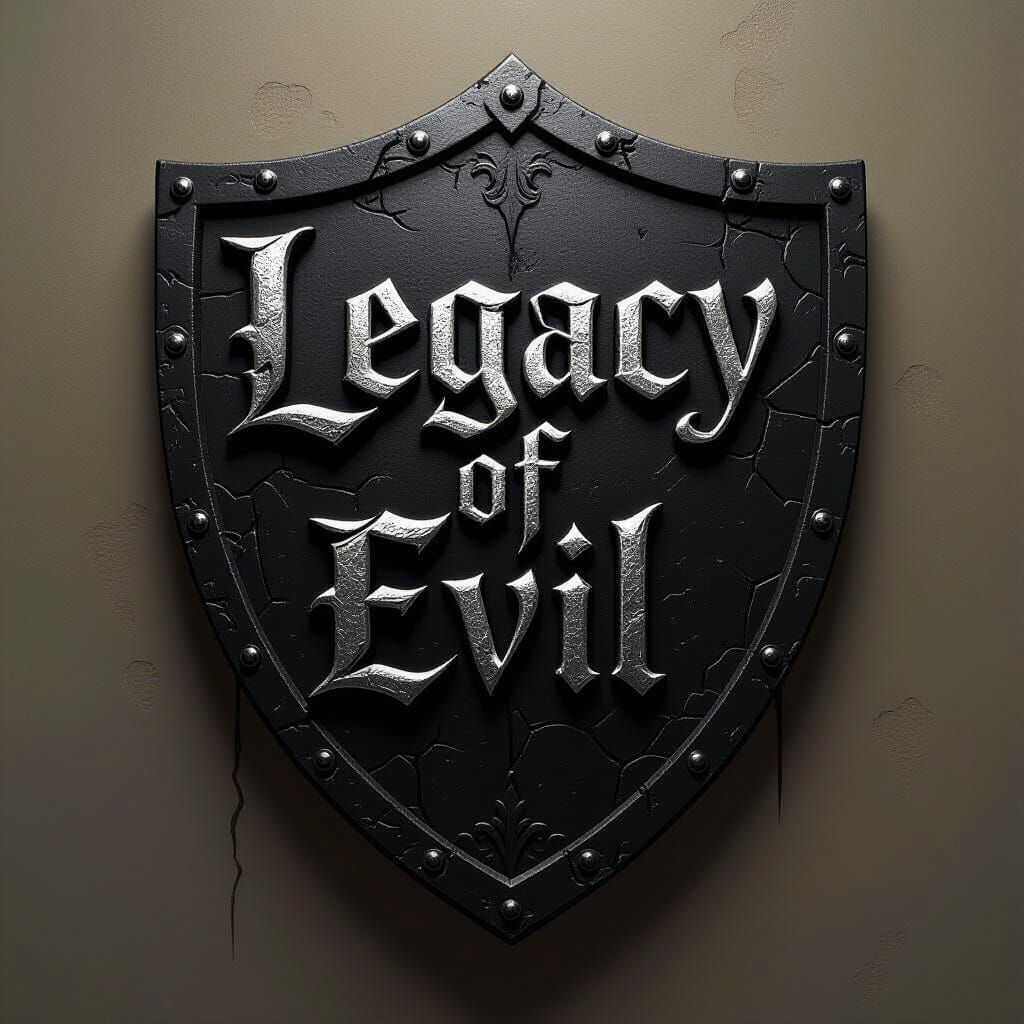 Embossed Black Shield "Legacy of Evil" in Dark Fantasy Style
