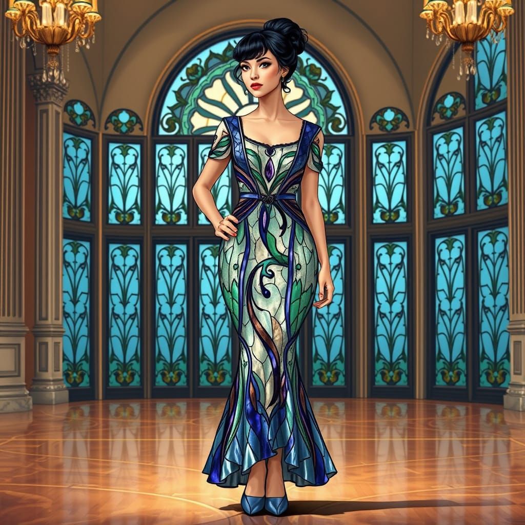 Art Nouveau Stained Glass Dress in Ballroom