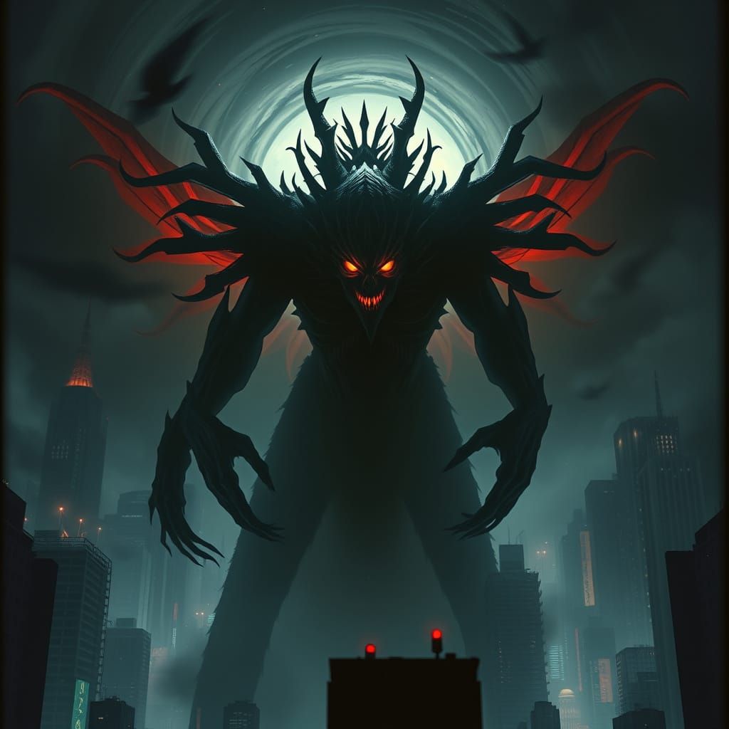 Colossal Shinigami Terrorizes Dark Cityscape