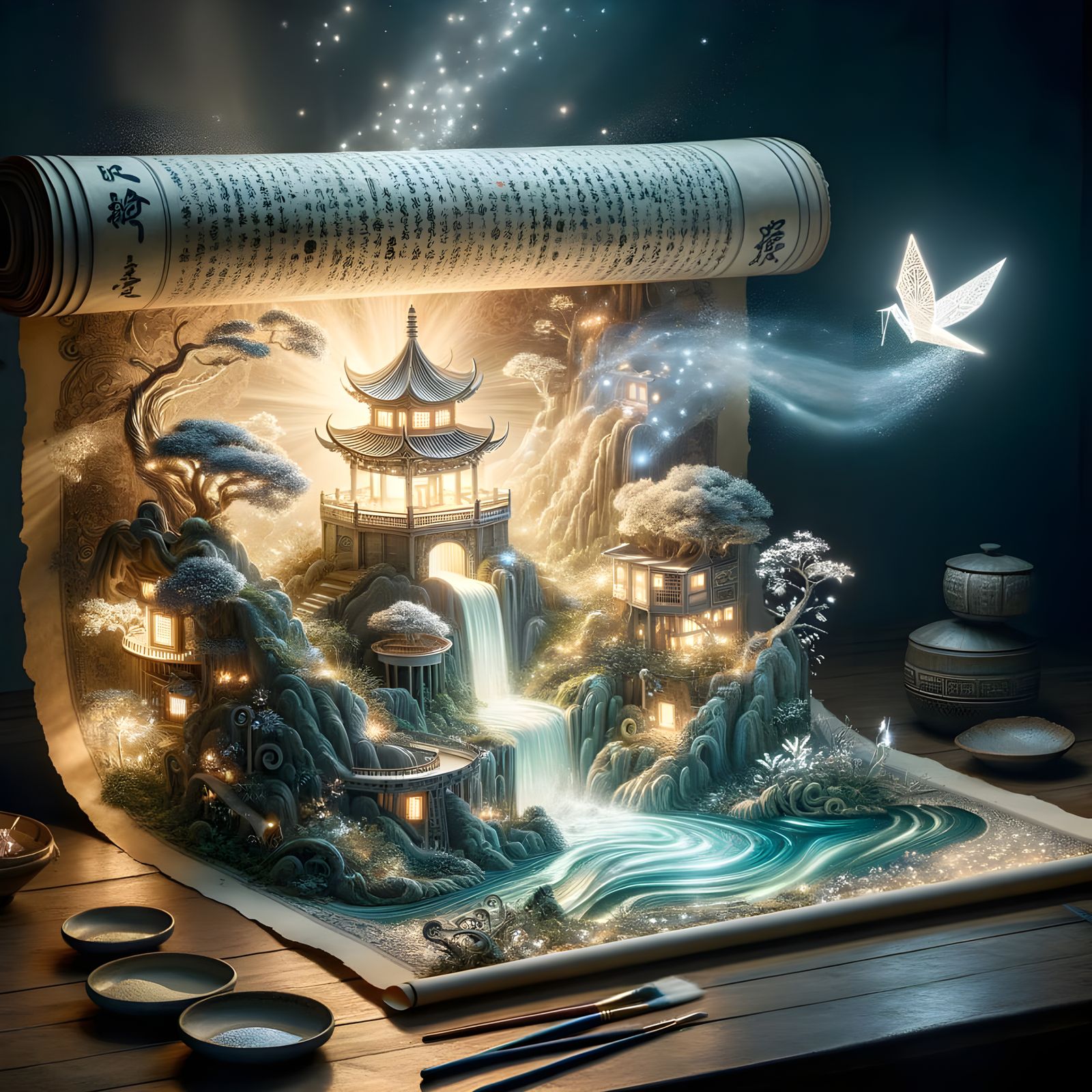 Enchanted Parchment Scroll Unfolds to Radiant Dreamscape