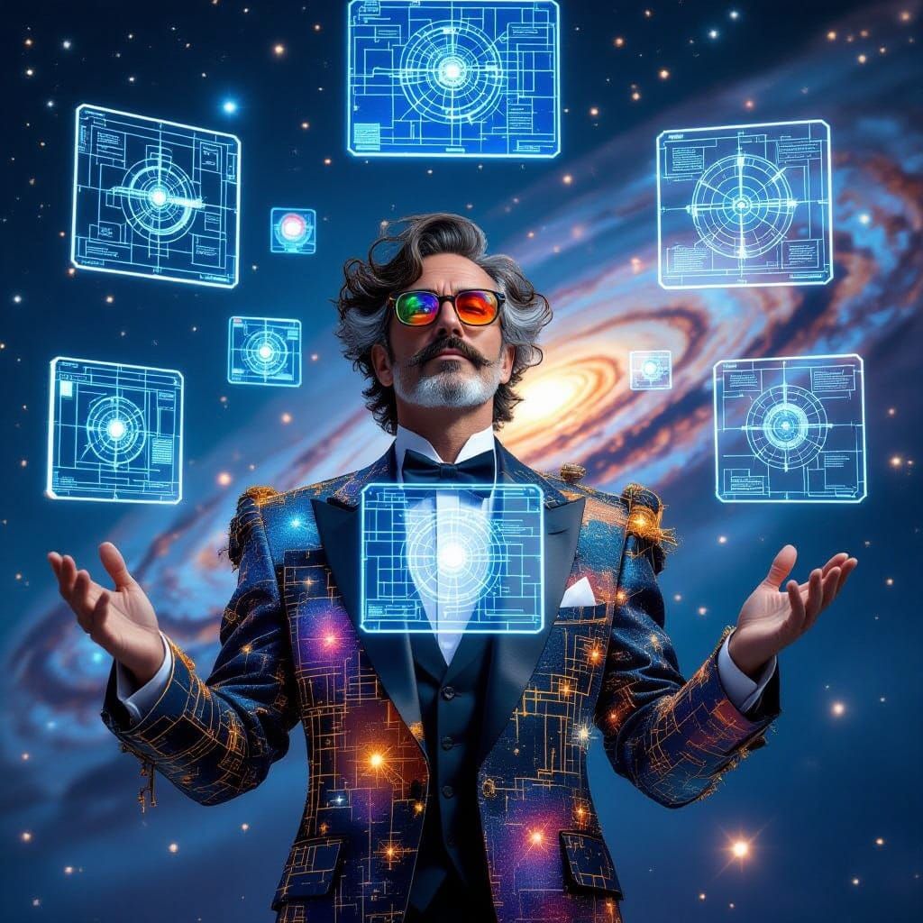 Celestial Inventor Amidst Cosmic Blueprints