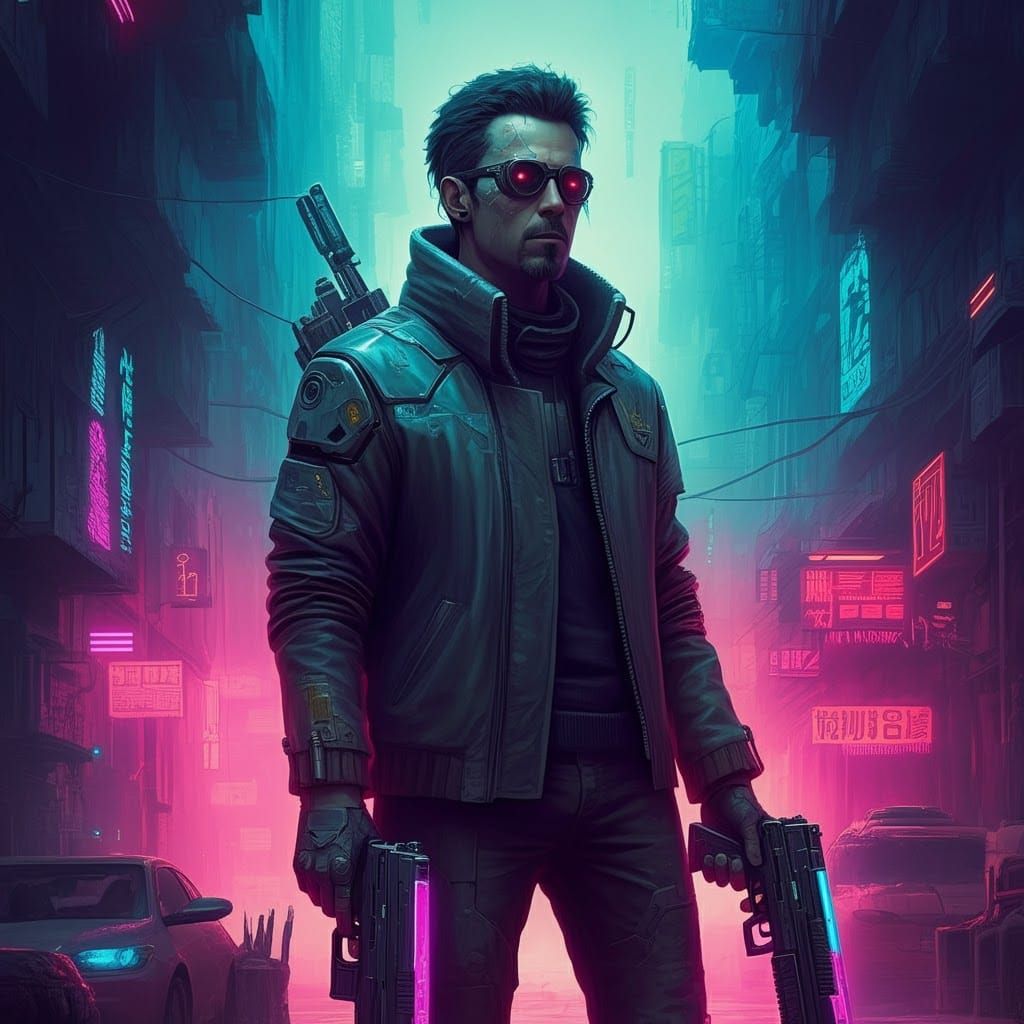 Grimdark Cyberpunk Cityscape in Neon Lights