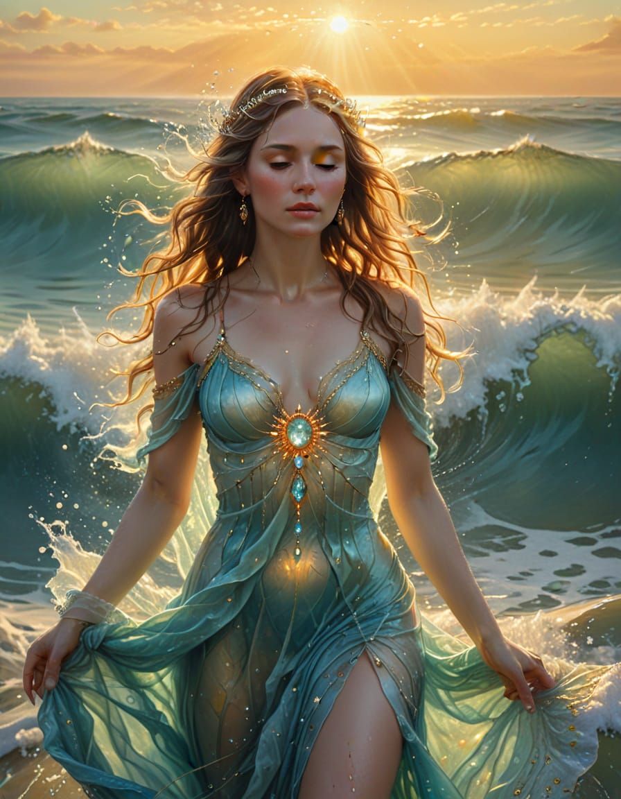 Enchanting Water Goddess Emerges from the Sea
