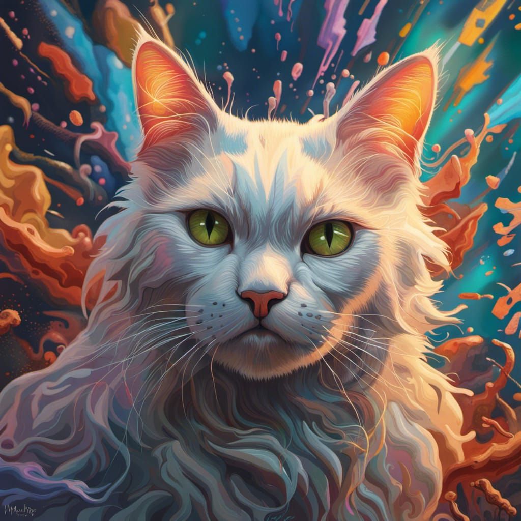 Hyperrealistic Ghost Cat in Digital Splash Art