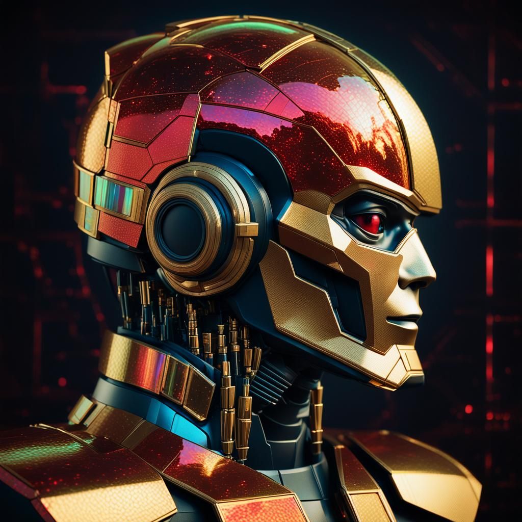 Retro-Futuristic Portrait of Cybernetic Model in Polaroid St...