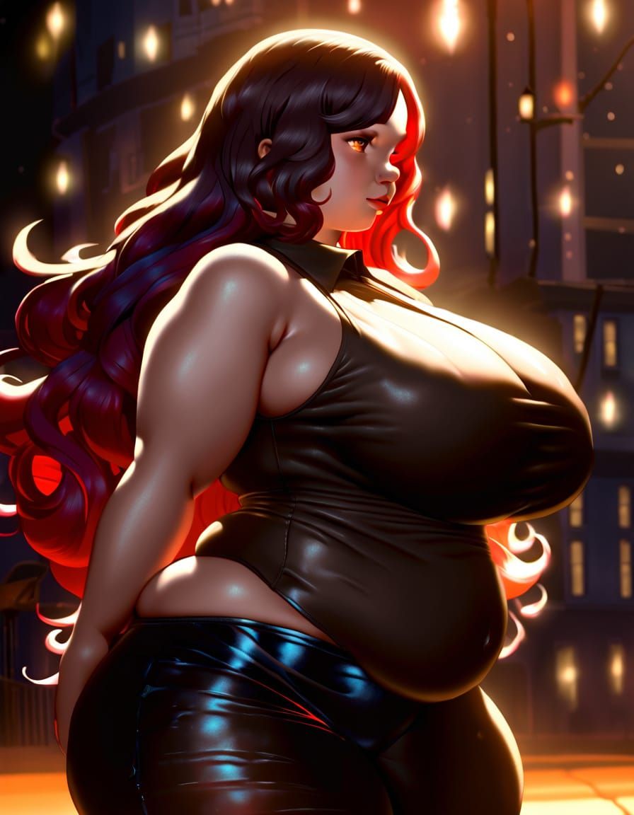 Voluptuous Woman with Red Hair in Cinematic Lighting