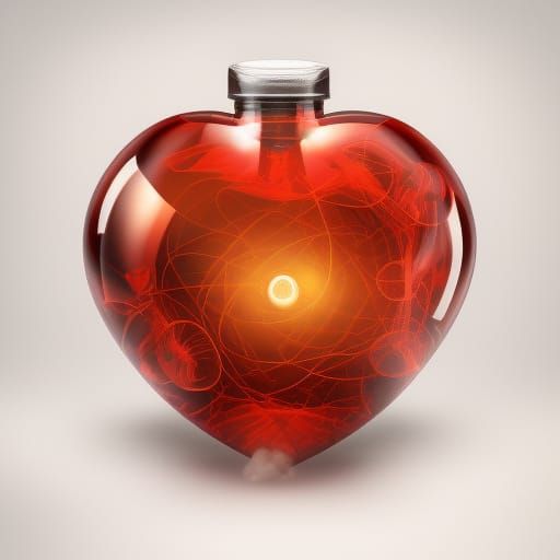 Steampunk Heart Explosion: Digital Art in Red Glass