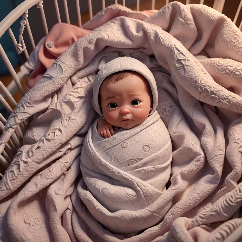 Newborn Baby in Crib: Pixar-Style 3D Digital Art