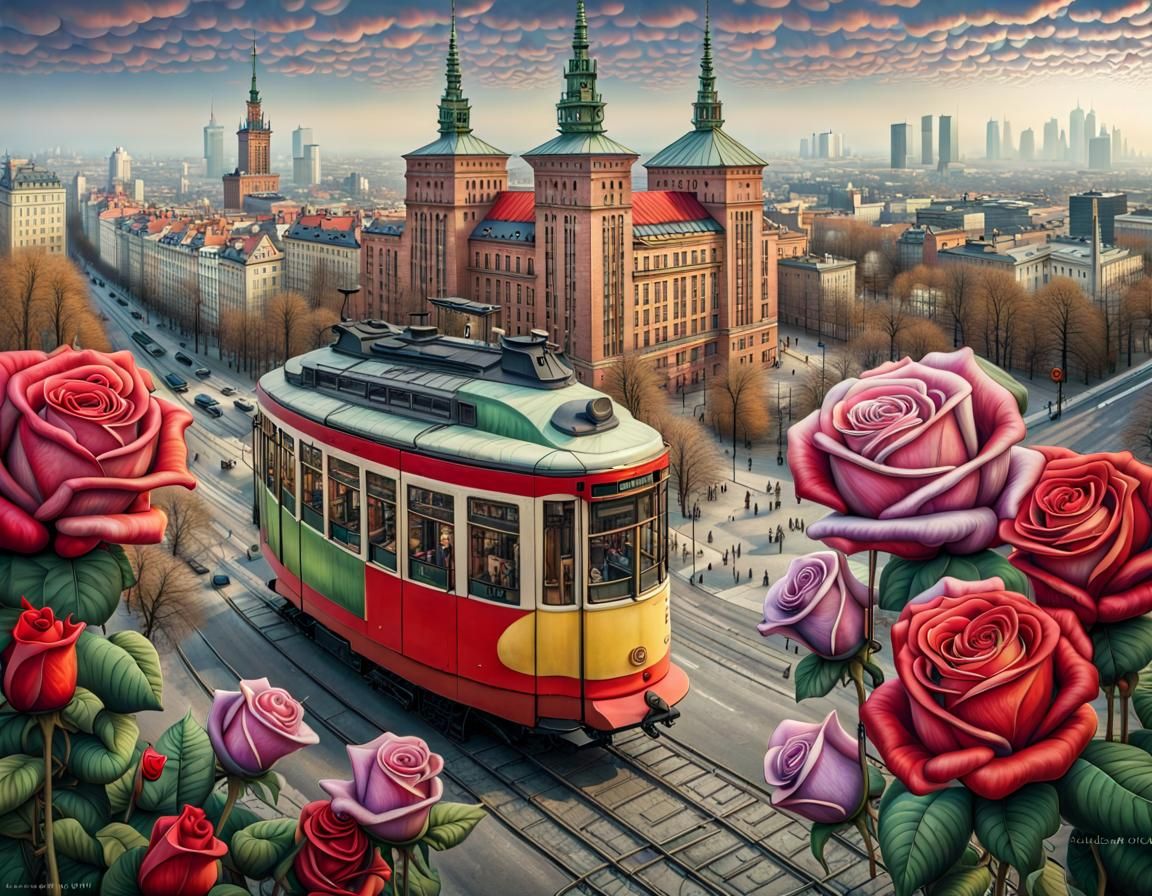 Beautiful fantasy tram in Warsaw Poland