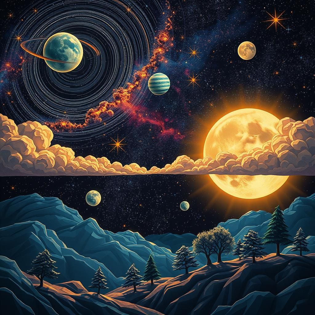 Ethereal Star Paths and Cosmic Clouds in Matte Painting Styl...