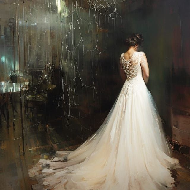 Woman in Spiderwebs as Impasto Painting