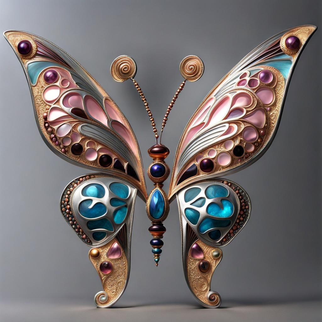 Butterfly Metal sculpture silver copper gold René Lalique Ar...