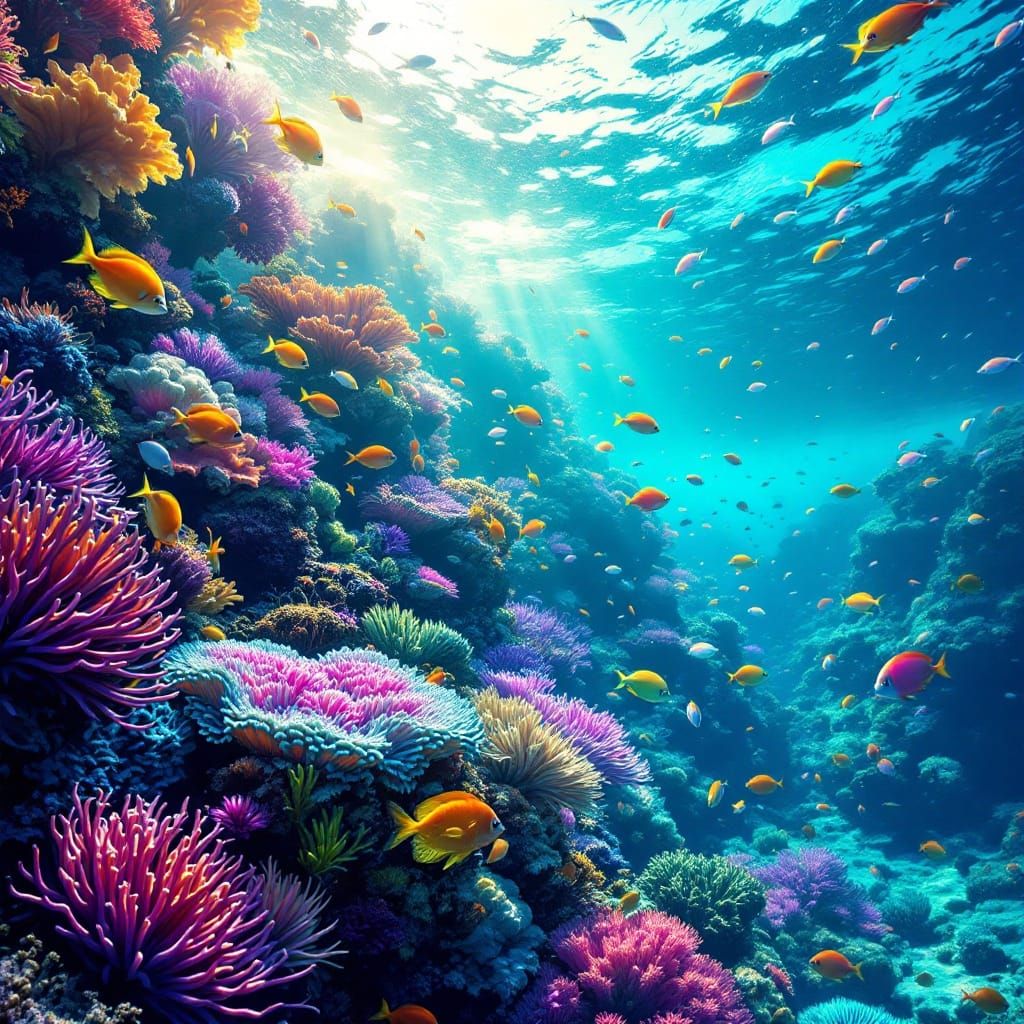 Vibrant Coral Reef Landscape in Sci-Fi Style
