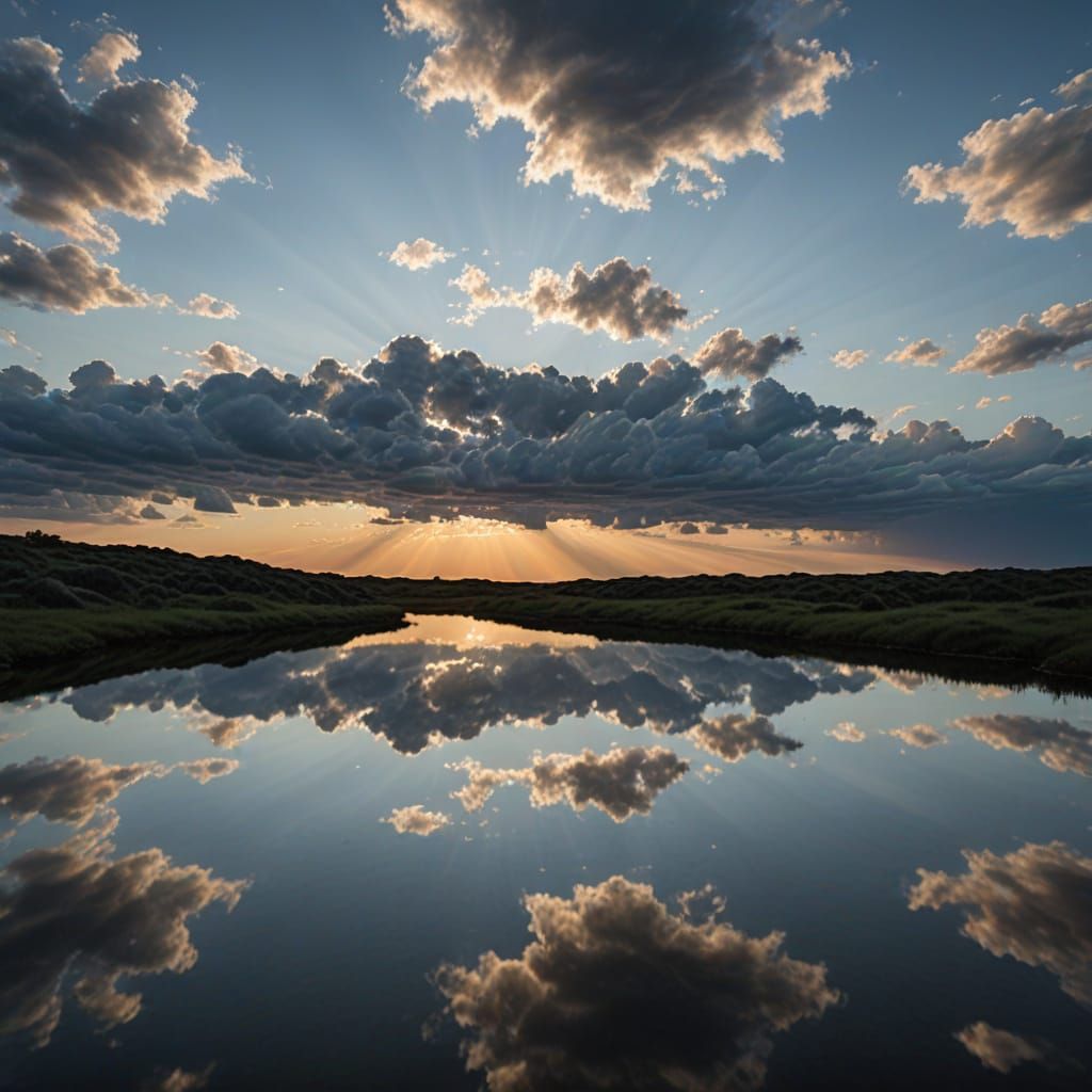 Glass Reflects the Serene Expanse of the Heavens in Ethereal...