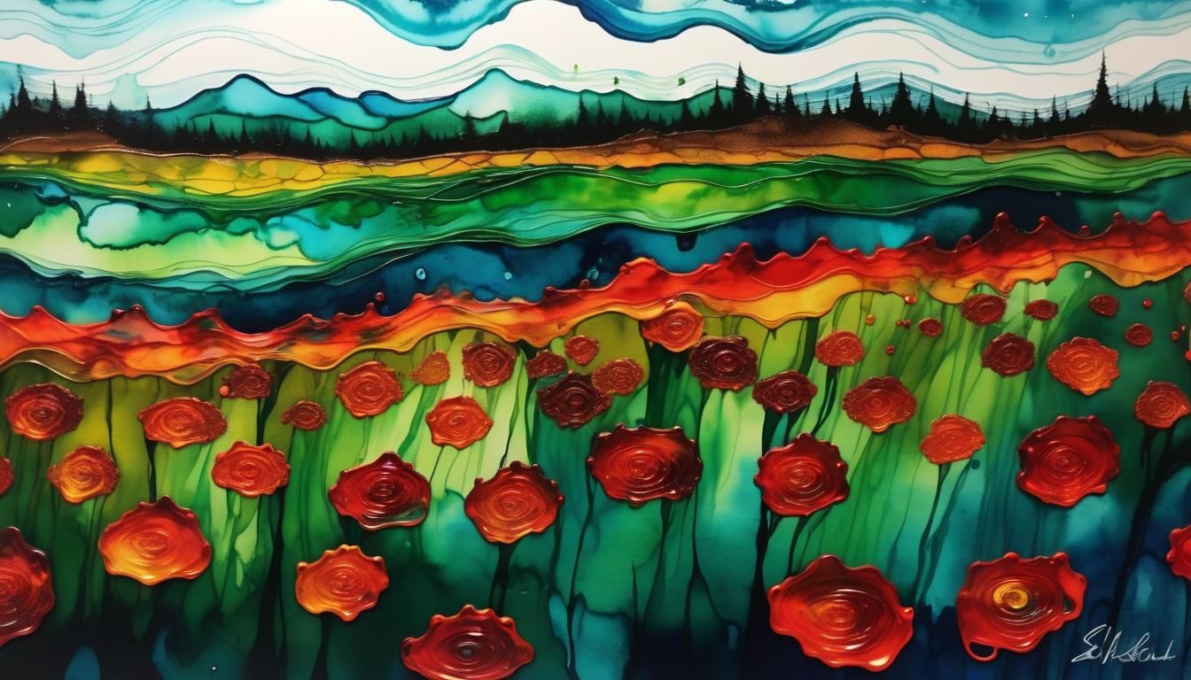 Surreal Elemental Swirls in Impressionist Alcohol-Ink