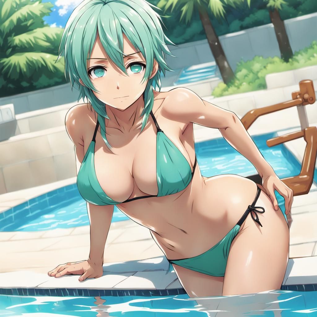 Anime Girl in Bikini Getting Out of Pool