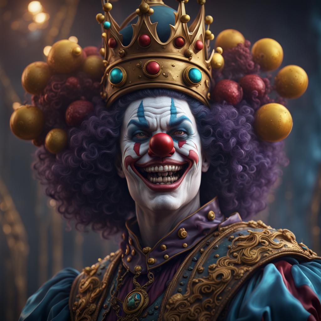 Fantastical Crown Clown in Detailed Digital Painting
