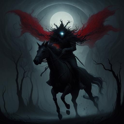 Red Bull Chasing Unicorn on Dark Mystical Road