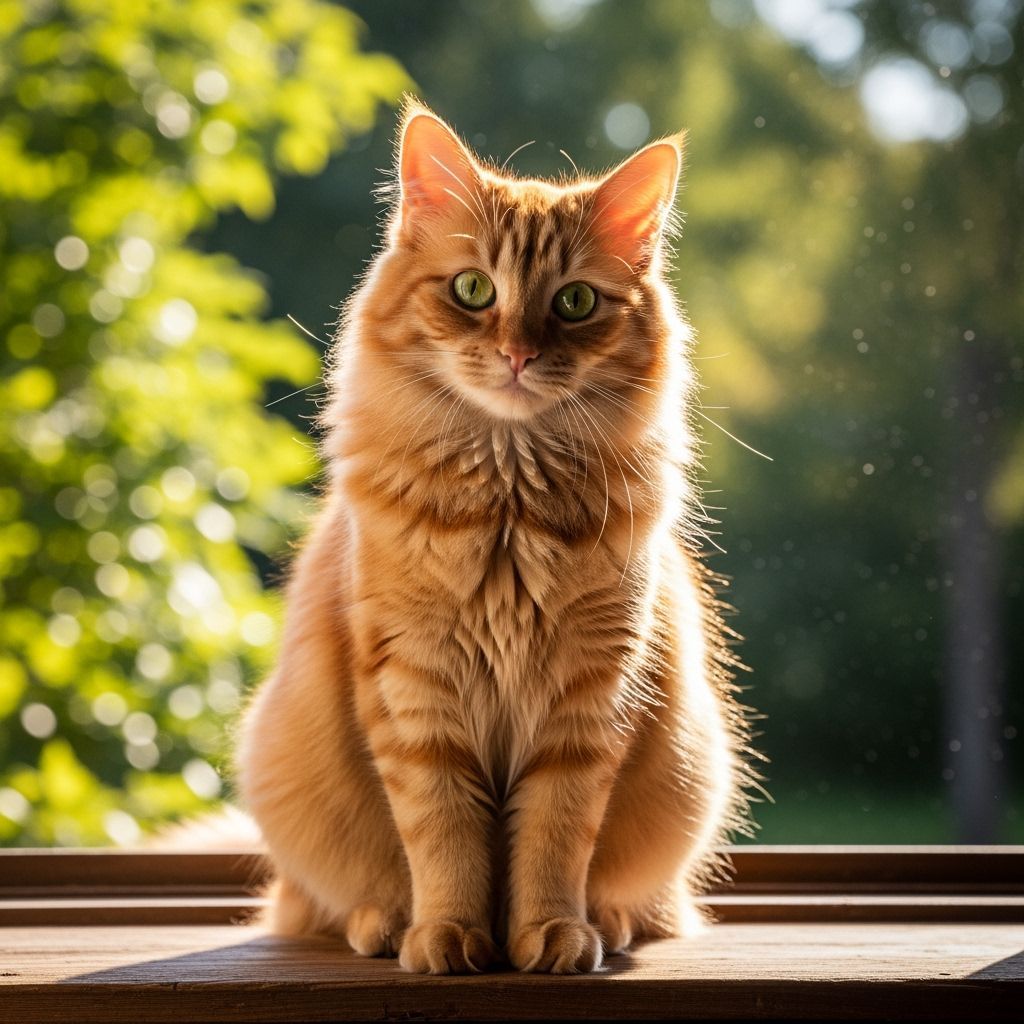 Fluffy Ginger Cat on Sunlit Windowsill