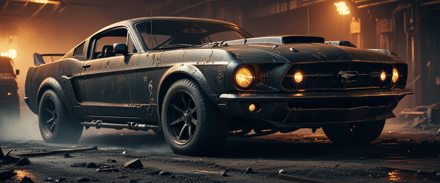 Dystopian Ford Mustang Deathcar in Dieselpunk Style